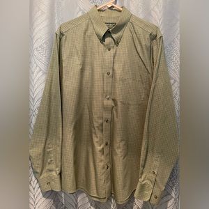 Mens Large Eddie Bauer Khaki Green Long Sleeve Dress Shirt